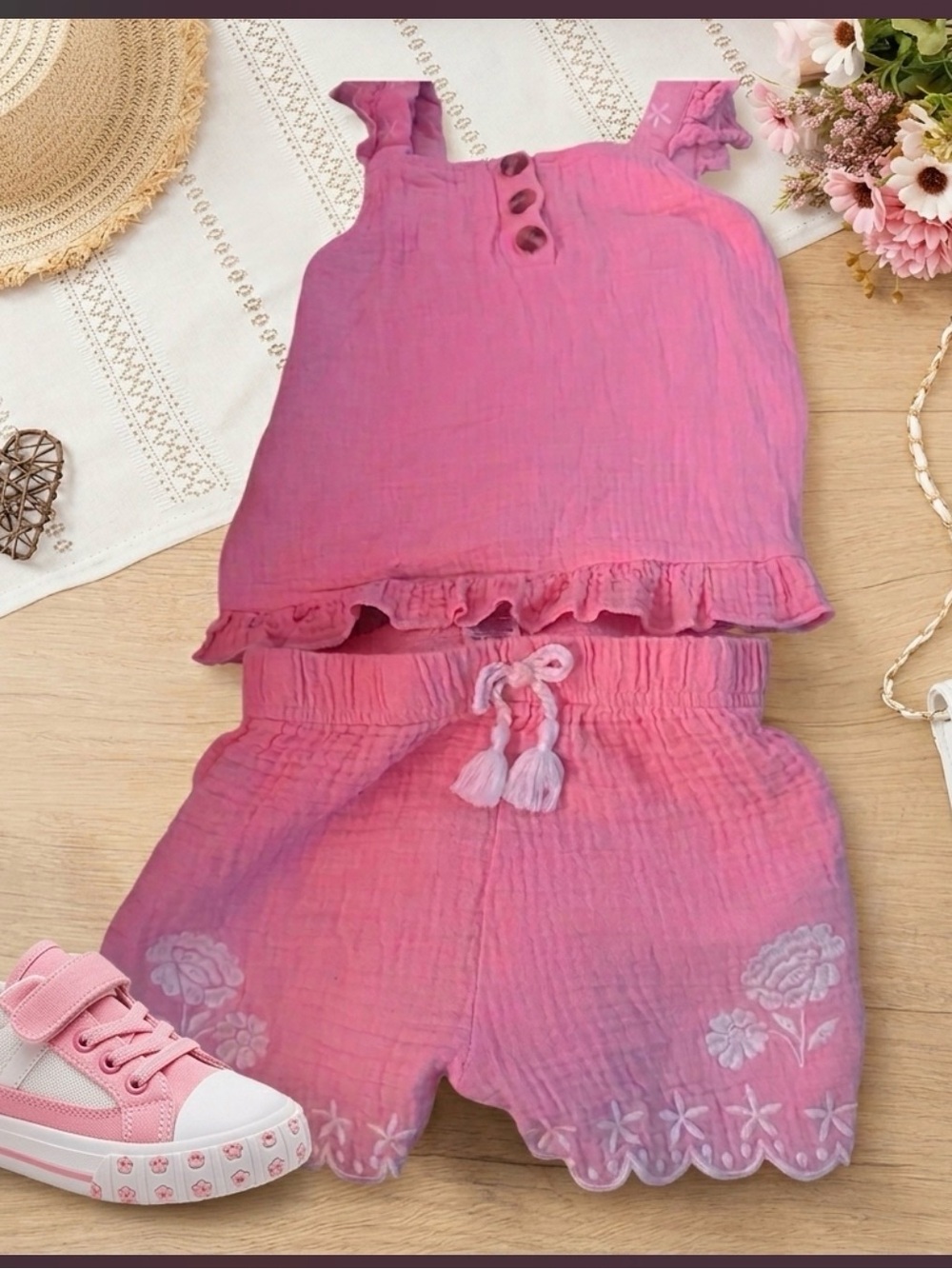 Pink Floral Ruffle Tank & Shorts Set - Picture 2 of 5